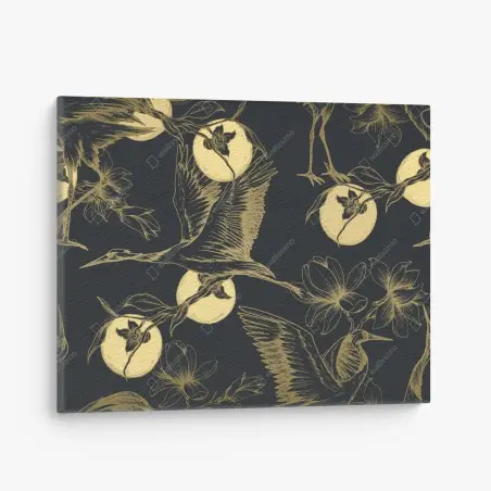Quadro su tela aironi e magnolie sotto la luna • Wallissimo®
