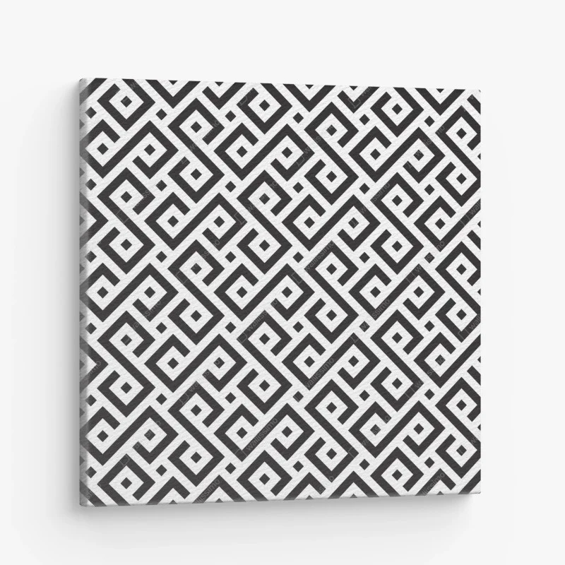 Quadro su tela motivo geometrico labirintico in bianco e nero