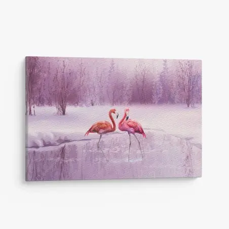 Quadro su tela fenicotteri rosa in paesaggio invernale onirico • Wallissimo®