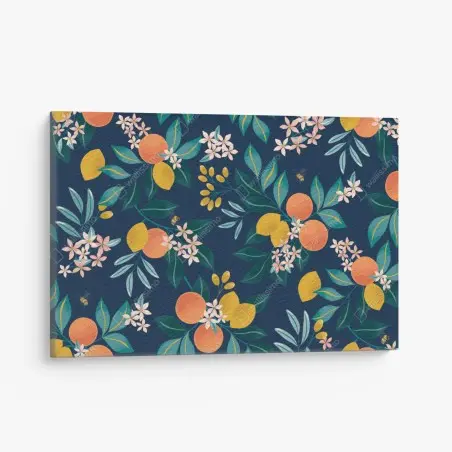 Quadro su tela motivo botanico di agrumi su sfondo blu • Wallissimo®