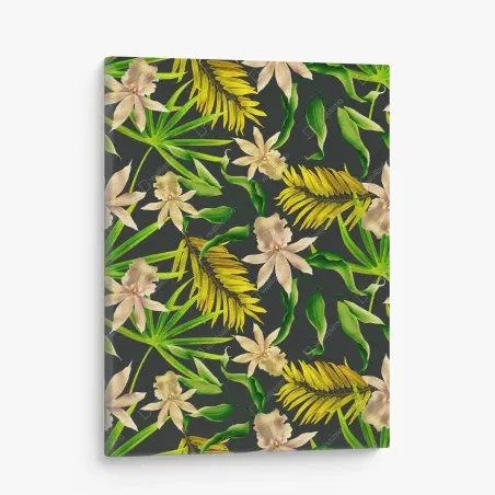 Quadro su tela motivo floreale tropicale su sfondo scuro • Wallissimo®
