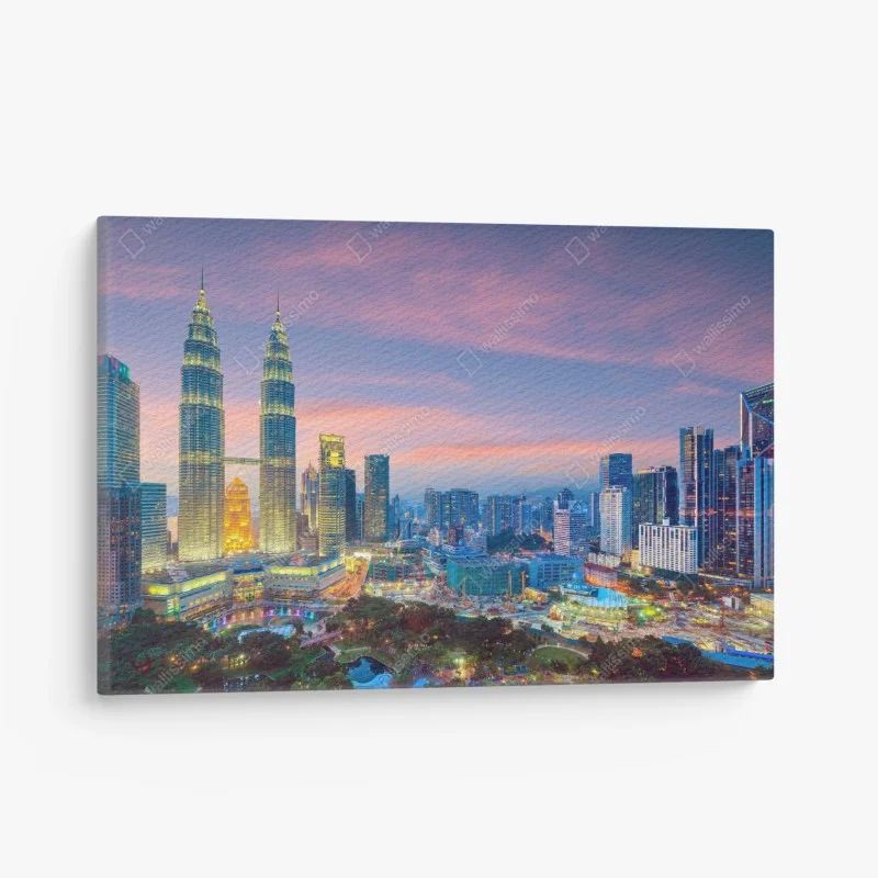 Quadro su tela tramonto urbano a Kuala Lumpur: skyline luminoso