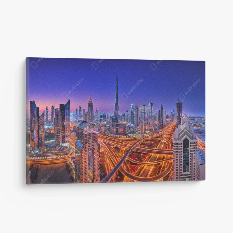 Quadro su tela panorama notturno di Dubai: skyline moderno e dinamico