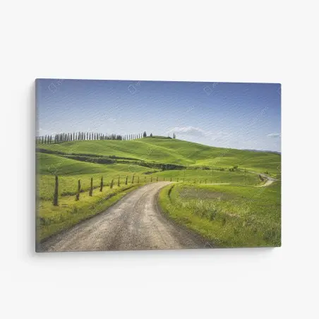 Quadro su tela strada sinuosa verso Siena tra le colline della Toscana • Wallissimo®