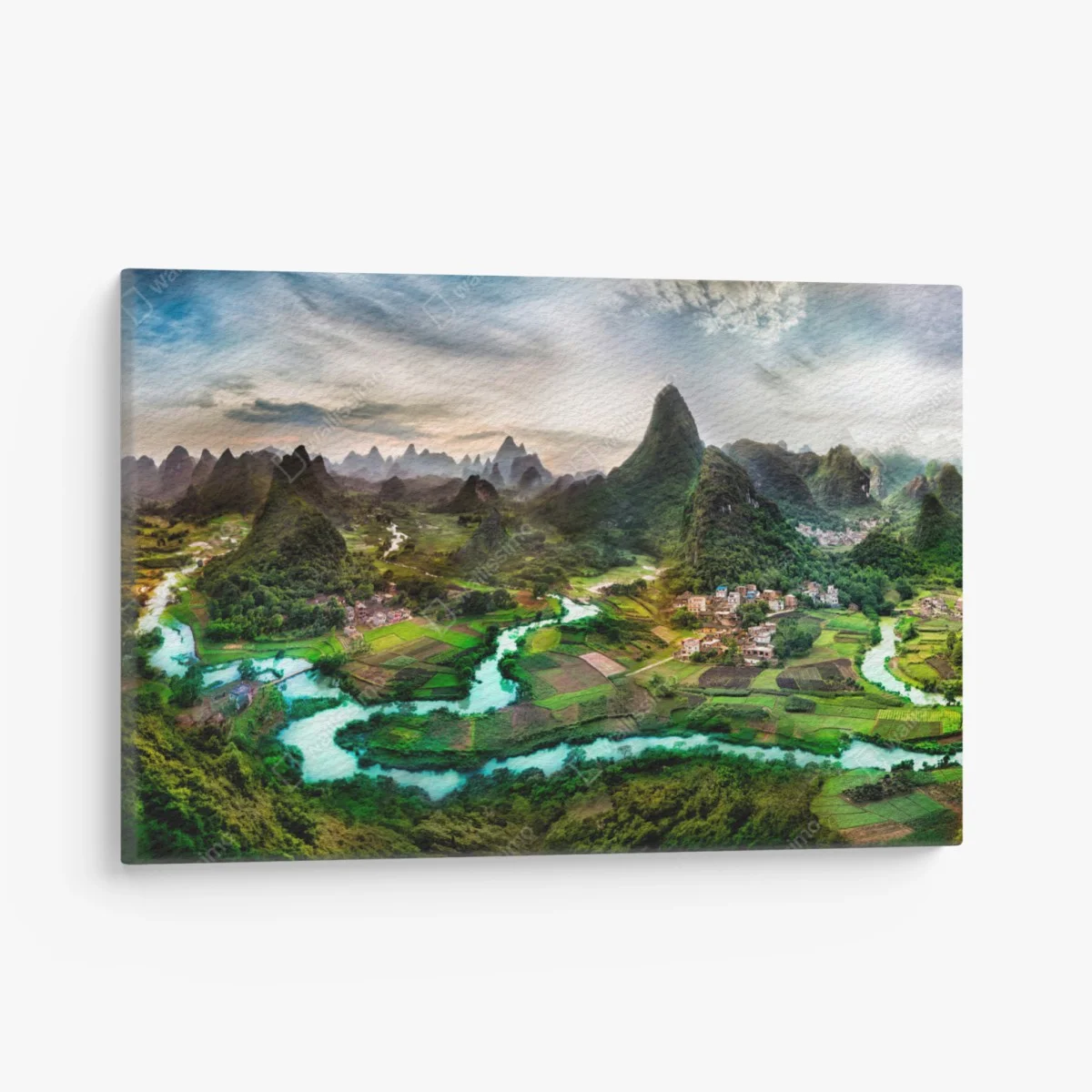 Quadro su tela panorama montano con fiume serpeggiante • Wallissimo® Quadro su tela panorama montano con fiume serpeggiante • Wallissimo®