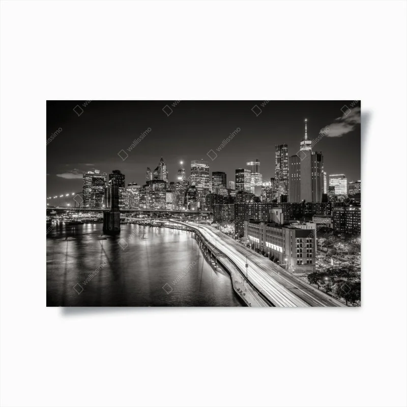 Poster skyline notturno di New York in bianco e nero