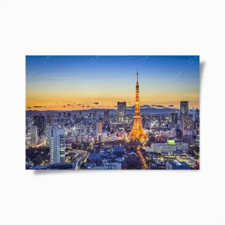 Poster vista notturna di Tokyo con la torre illuminata • Wallissimo®