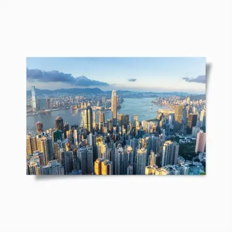 Poster tramonto su Hong Kong: skyline mozzafiato • Wallissimo®
