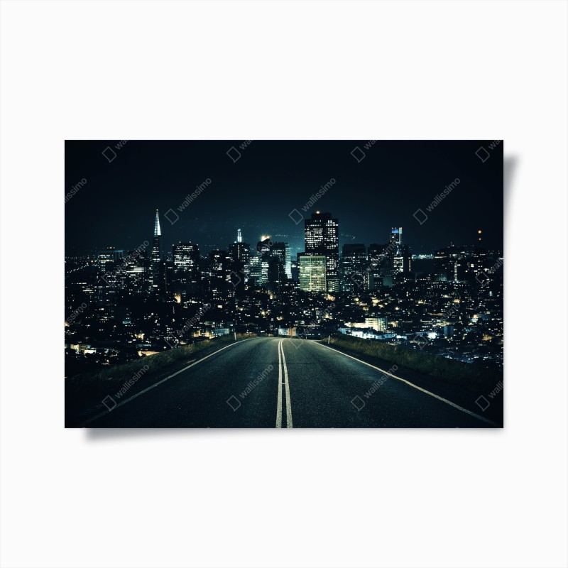 Poster strada verso la città moderna illuminata