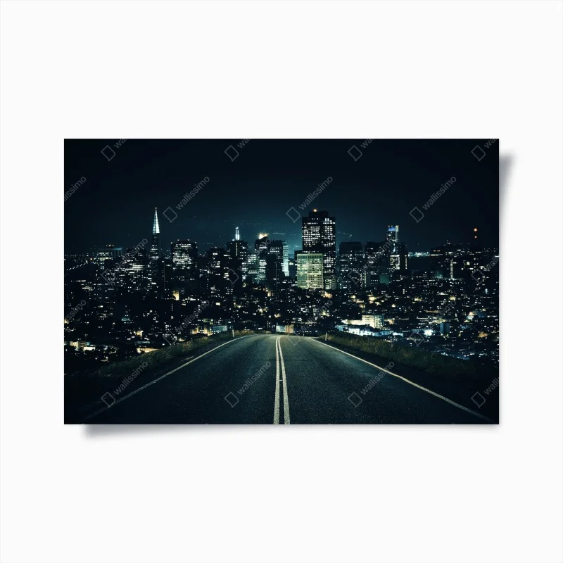 Poster strada verso la città moderna illuminata