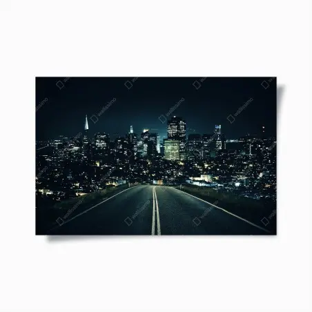 Poster strada verso la città moderna illuminata • Wallissimo®