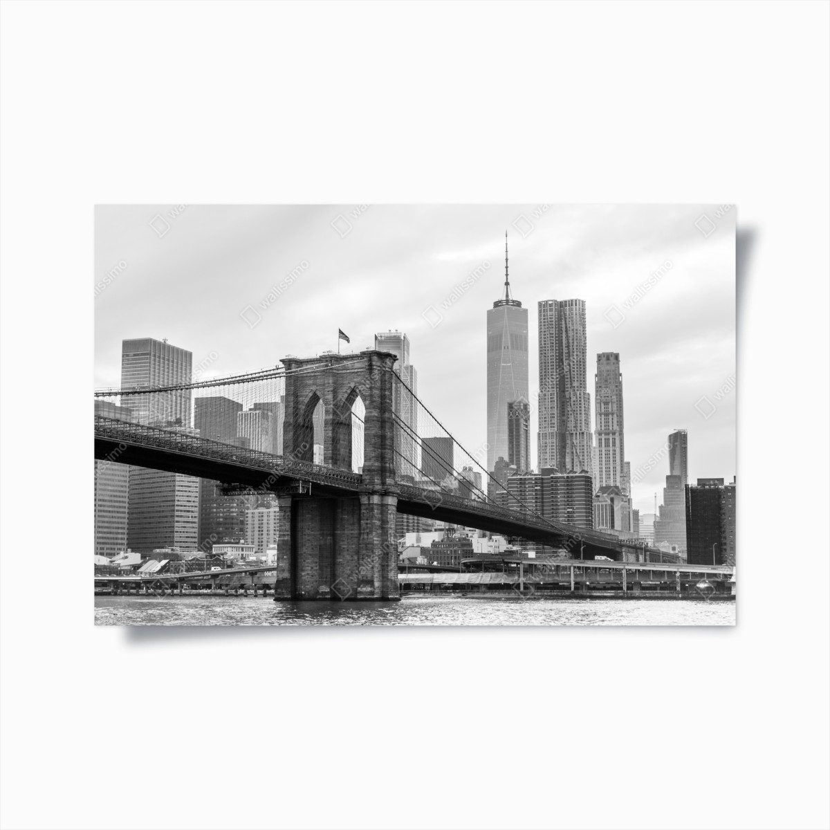 Poster stampa artistica in bianco e nero del ponte di Brooklyn e skyline di New York • Wallissimo®
