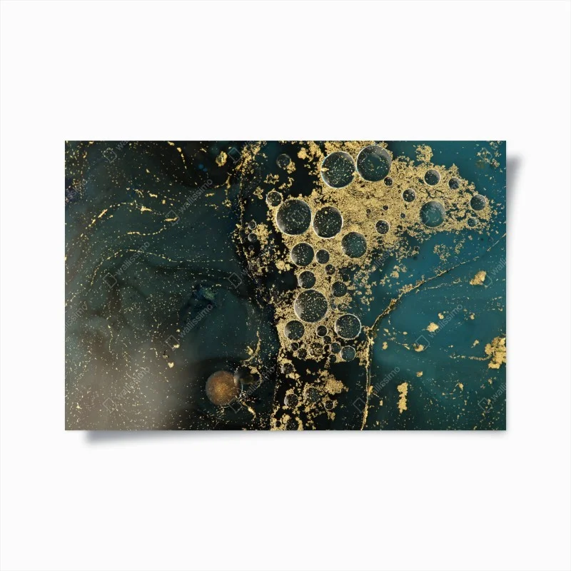 Poster oro liquido su blu petrolio, texture astratta