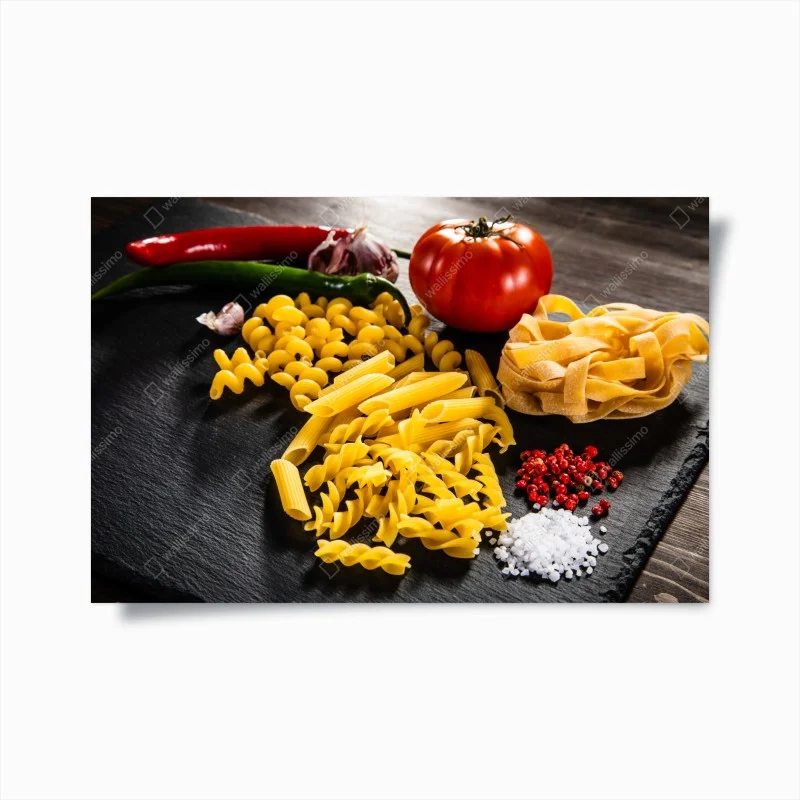 Poster composizione rustica di pasta e ingredienti