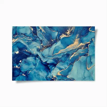 Poster onde dorate su fondo blu • Wallissimo®