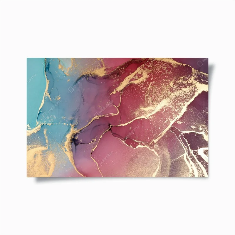 Poster marmo astratto turchese e porpora con venature dorate