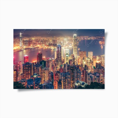 Poster panorama notturno di Hong Kong da Victoria Peak • Wallissimo®