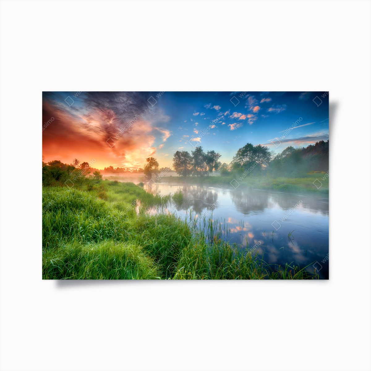 Poster alba estiva sul fiume nebbioso • Wallissimo®