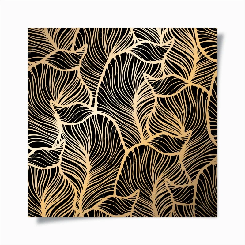 Poster motivo foglie dorate su sfondo nero