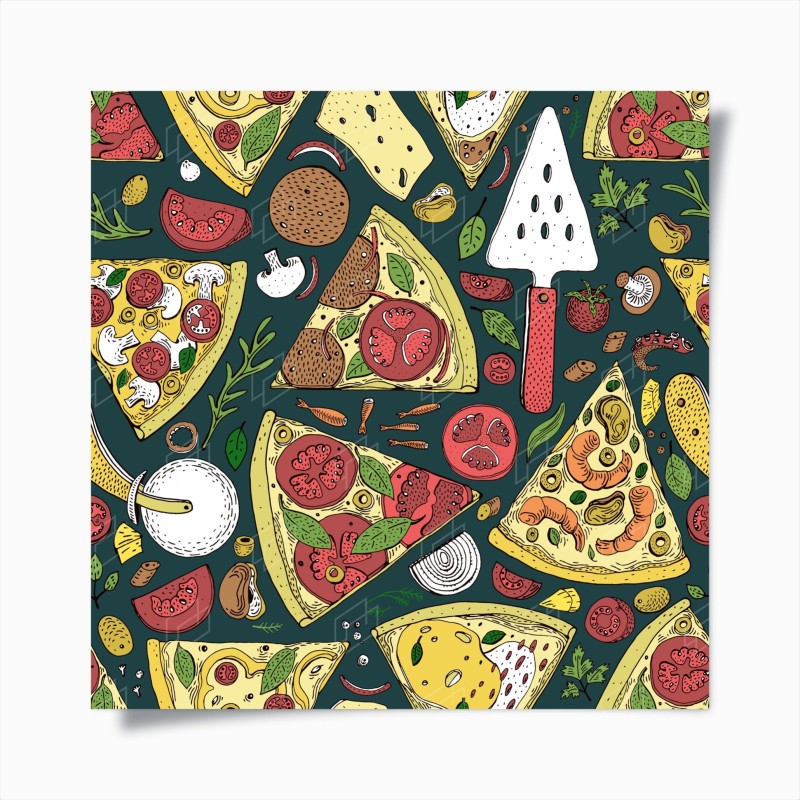 Poster motivo pizza illustrata colorata per pareti