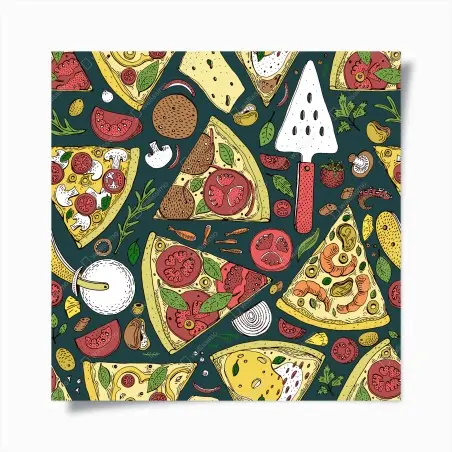 Poster motivo pizza illustrata colorata per pareti • Wallissimo®