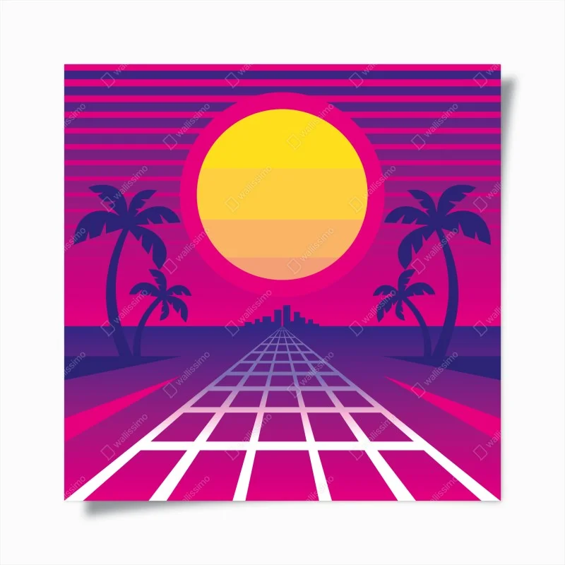 Poster tramonto synthwave al neon