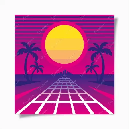 Poster tramonto synthwave al neon • Wallissimo®