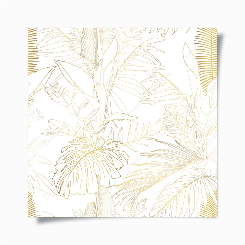 Poster motivo botanico tropicale in linee dorate