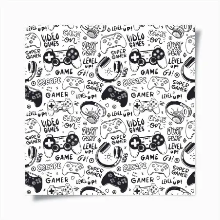Poster pattern videogiochi e controller in bianco e nero • Wallissimo®