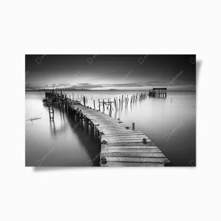 Poster molo solitario sul mare in bianco e nero • Wallissimo®