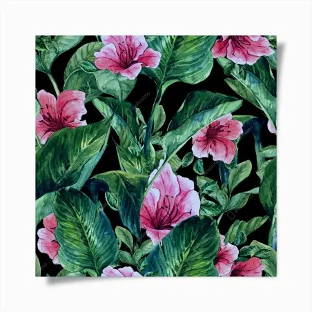Poster motivo botanico tropicale in acquerello su sfondo nero • Wallissimo®
