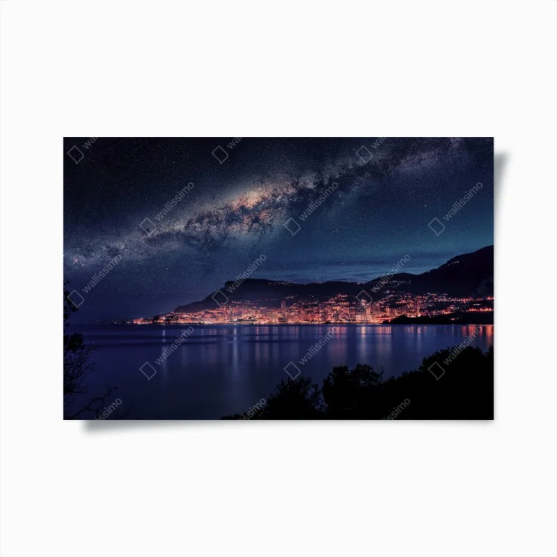 Poster panorama costiero notturno sotto la Via Lattea