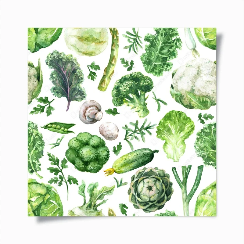 Poster motivo botanico di verdure acquerellate