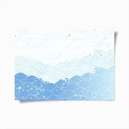 Poster motivo di onde stilizzate in blu con dettagli dorati • Wallissimo®