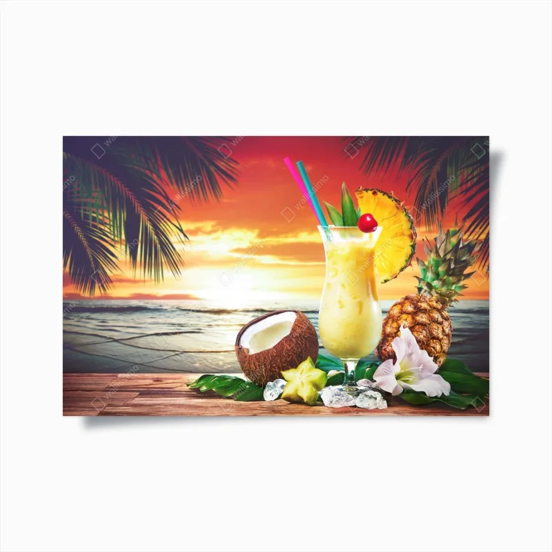 Poster tramonto tropicale con pina colada
