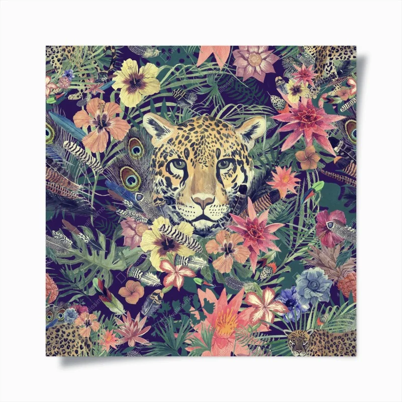 Poster ritratto floreale di leopardo in acquerello