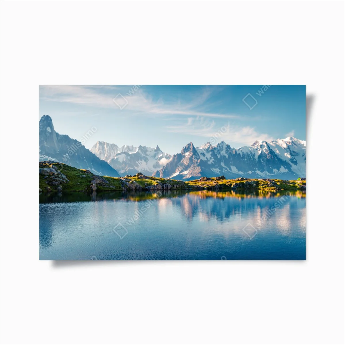Poster panorama alpino: riflessi sul Lac Blanc e Monte Bianco • Wallissimo® Poster panorama alpino: riflessi sul Lac Blanc e Monte Bianco • Wallissimo®