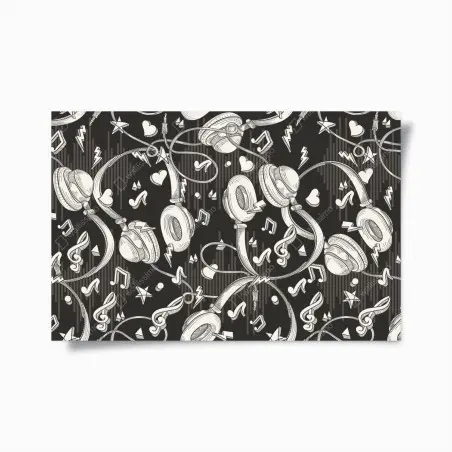 Poster vibes musicali: pattern di cuffie e note • Wallissimo®