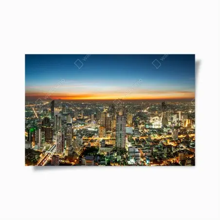 Poster panorama notturno sul fiume Chao Phraya a Bangkok • Wallissimo®