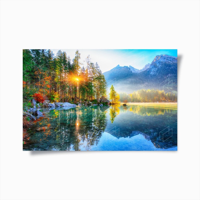 Poster alba autunnale a Hintersee: panorama alpino riflesso