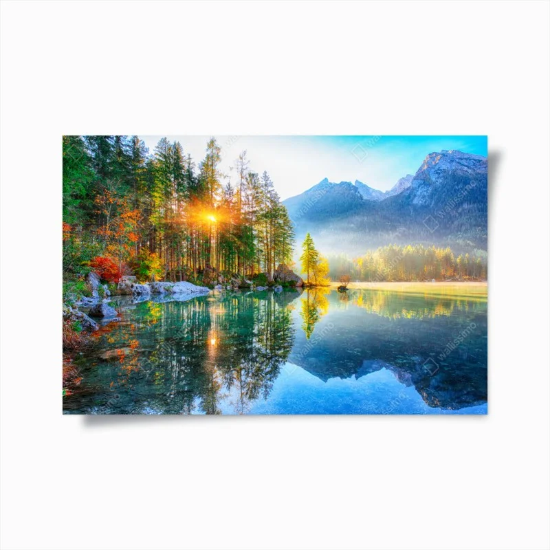 Poster alba autunnale a Hintersee: panorama alpino riflesso