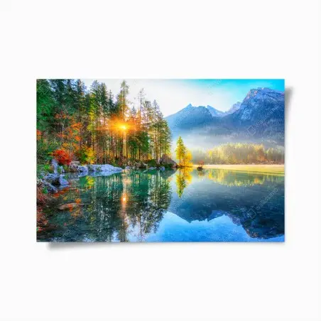 Poster alba autunnale a Hintersee: panorama alpino riflesso • Wallissimo®