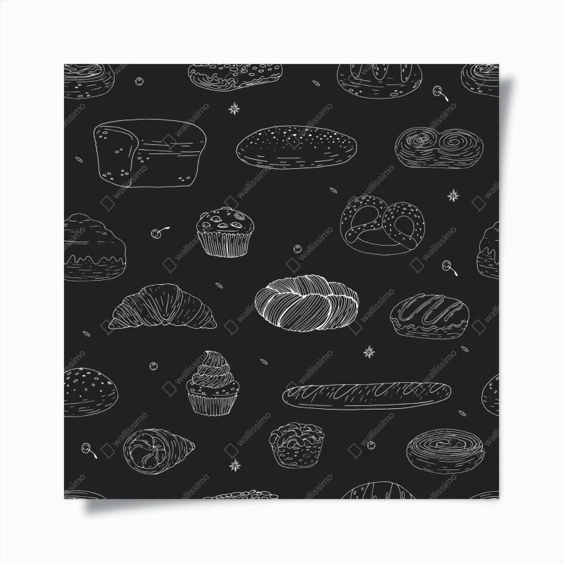 Poster motivo pasticceria in stile schizzo su sfondo scuro