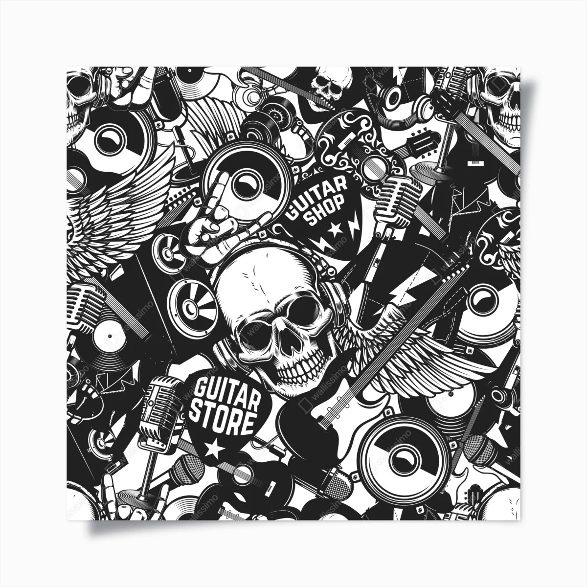 Poster motivo rock teschi e chitarre in bianco e nero • Wallissimo® Poster motivo rock teschi e chitarre in bianco e nero • Wallissimo®