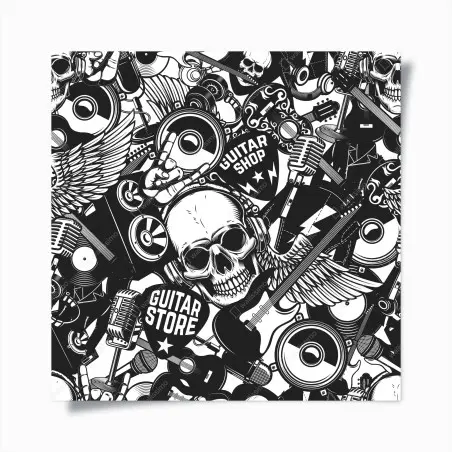 Poster motivo rock teschi e chitarre in bianco e nero • Wallissimo®
