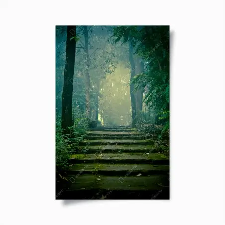Poster sentiero di pietra nella foresta nebbiosa • Wallissimo®