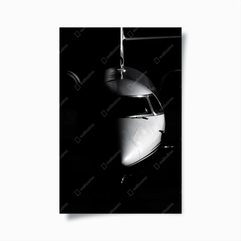 Poster profilo frontale di un aereo in bianco e nero