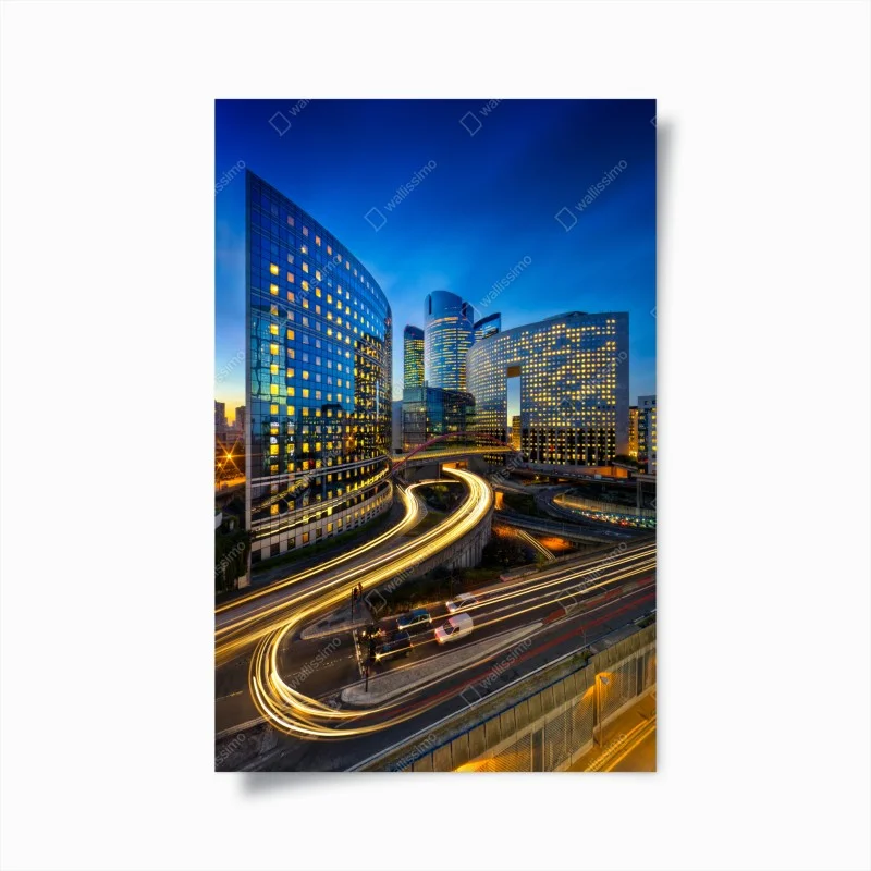 Poster panorama urbano notturno del distretto finanziario