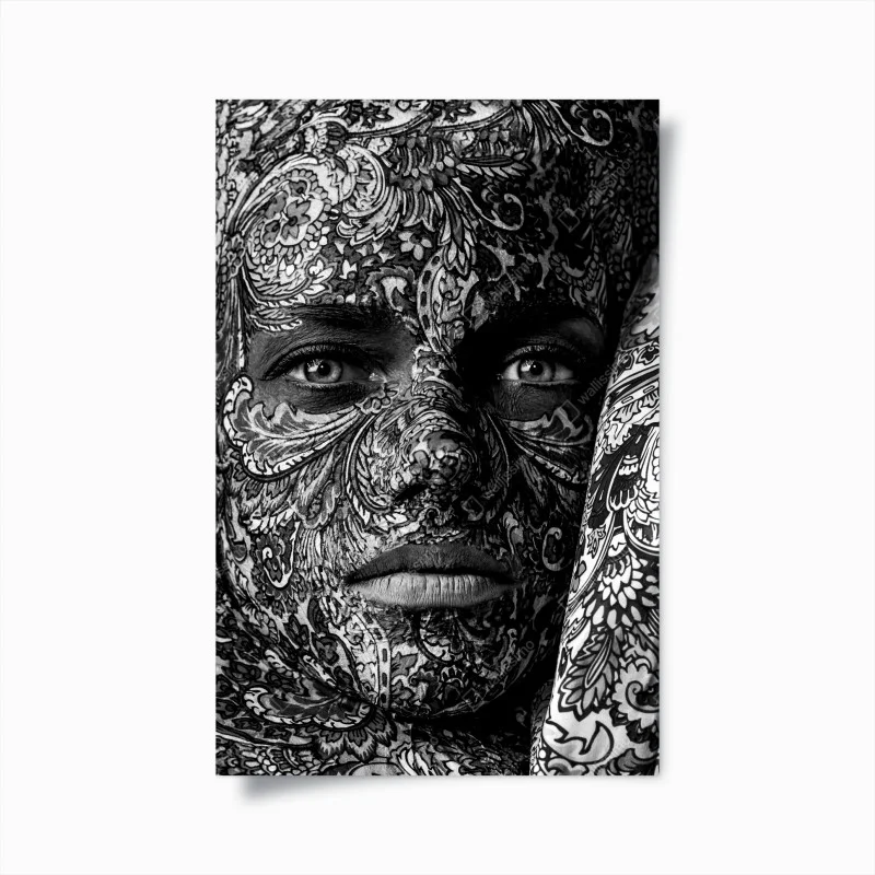 Poster ritratto ornamentale in bianco e nero