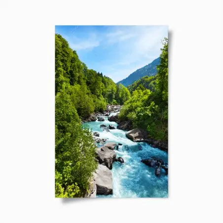 Poster fiume di montagna turchese tra le rocce • Wallissimo®
